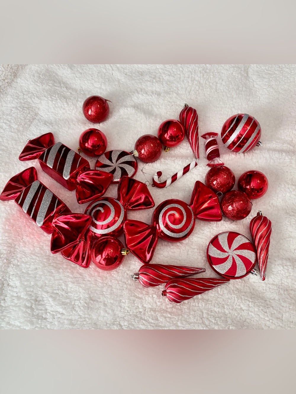 Red Silver Peppermint Candy Christmas Tree Ornaments Lot 23 Pcs Sweets Theme